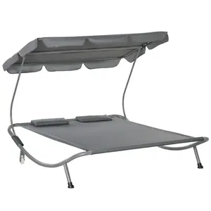 Buy Double Hammock Sun Lounger Bed with Canopy Shelter, Wheels & 2 Pillows, Grey