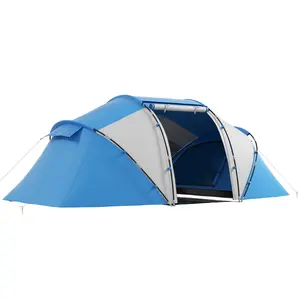 Buy 4-6 Man Camping Tent w/ Two Bedroom, Hiking Sun Shelter, UV Protection Tunnel Tent, Blue and White