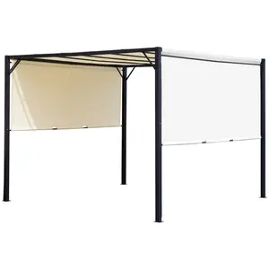 Buy Metal Pergola With Canopy Retractable Pergola Canopy 3Lx3Wx2.3H m Garden Gazebo Party Tent Sun Shelter Cover - Cream White/Black