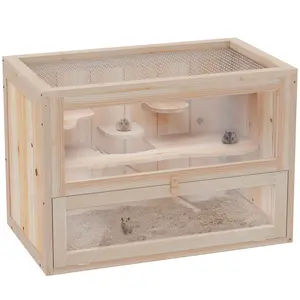 Buy Wooden Hamster Cage Mouse Mice Rodent Small Animals Hutch Exercise Play House 60 x 35 x 42cm, Natural Wood Finish