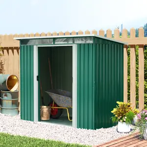 Buy Outsunny Garden Shed, 238.4Lx193.2Wx179.6-202.6H cm, Steel-Green