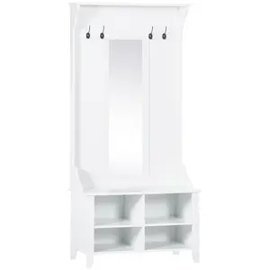 Buy Hallway Furniture Set Shoe Bench Storage Mirror Cabinet Coat Rack Multiple Cubes Hangers Organiser Shelves w/ 4 Hooks