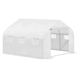 Buy Walk-In Polytunnel Greenhouse Warm House Garden Tunnel Shelter Plant Shed with Door and Windows, Galvanised Steel Frame, 3.5 x 3 x 2m, White