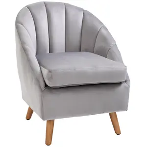 Buy HOMCOM Accent Chair Velvet Fabric Single Sofa Armchair Home Living Room Solid Wood Leg Upholestered Side Armchair Grey