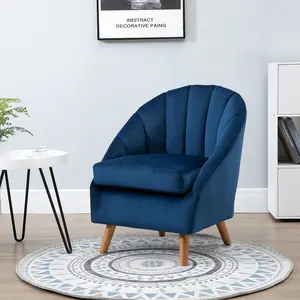 Buy HOMCOM Accent Chair Velvet Fabric Single Sofa Armchair Home Living Room Solid Wood Leg Upholestered Side Armchair Blue