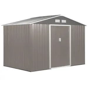 Buy 9 x 6FT Outdoor Garden Roofed Metal Storage Shed Tool Box with Foundation Ventilation & Doors Light, Grey