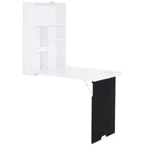 Buy Folding Wall-Mounted Drop-Leaf Table, Convertible Wall Table With Chalkboard and Storage Shelf, Multifunctional Floating Desk for Home Office, White