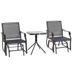 Buy Glider Rocking Chair & Table Set 2 Single Seaters Rocker Garden Swing Chair Patio Furniture Bistro Set Grey