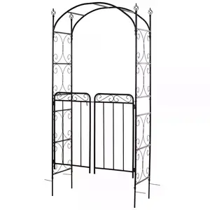 Buy Garden Decorative Metal Arch with Gate Outdoor Patio Trellis Arbor for Climbing Plant Archway Antique Black - 108L x 45W x 215Hcm