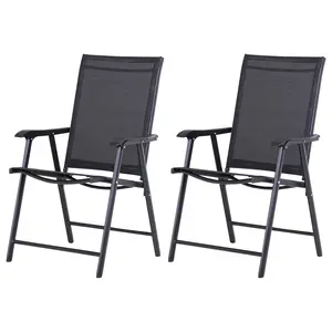 Buy Steel Frame Set of 2 Foldable Outdoor Garden Chairs Black