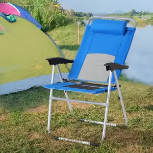 Buy Outdoor Garden Folding Chair Patio Armchair 3-Position Adjustable Recliner Reclining Seat with Pillow - Blue
