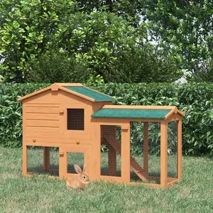 Buy PawHut Wooden Rabbit Hutch and Run Guinea Pig Hutch Outdoor Bunny Cage Pull Out Tray Small Animal House 145 x 45 x 85 cm