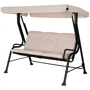 Buy Steel Frame 3-Seater Outdoor Garden Swing Chair w/ Canopy Beige