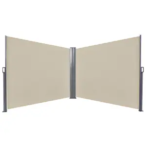 Buy 6 x 1.6 M Double Canopy Pull-Out Side Awning Sun Rain Outdoor Protection w/ Steel Frame Retractable Garden Privacy Home Commercial Beige