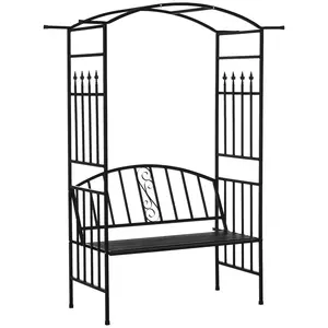 Buy Steel Frame Outdoor Garden Arch w/ 2-Seater Bench Black