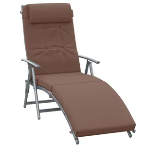 Buy Sun Lounger Steel Frame Outdoor Folding Chaise Texteline Lounge Chair Recliner with Headrest & 7 Levels Adjustable Backrest, Brown