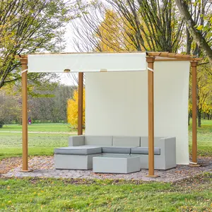 Buy Outsunny 3(m) x 3(m) Garden Outdoor Retractable Pergola Gazebo with Adjustable Canopy Garden Sun Shade Patio Canopy Shelter - Beige