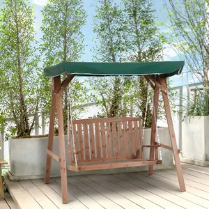 Buy Outsunny Fir Wood 2-Seater Outdoor Garden Swing Chair w/ Canopy Green