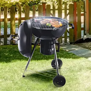 Buy Outsunny Freestanding Charcoal BBQ Grill Portable Cooking Smoker Outdoor Camp Picnic Barbecue Cooker w/ Wheels and Storage Shelves