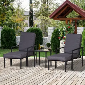 Buy Outsunny Garden Patio Sun Lounger Outdoor Lounger 5 pcs Set Reclining Chair & Coffee Table Footstools Metal Frame Patio Lounger with Cushions