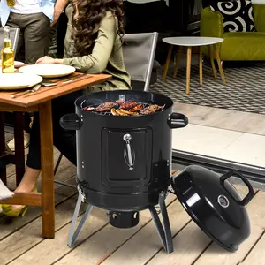 Buy Outsunny Steel 3 in 1 Charcoal Smoker Grill w/ Thermostat Black