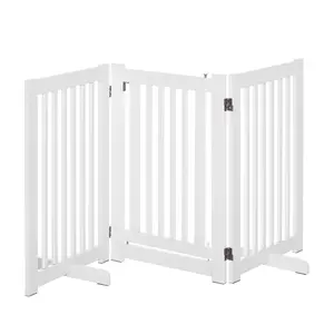 Buy Pet Gates MDF Freestanding Expandable Dog Gate Wood Doorway Pet Barrier Fence w/ Latched Door White