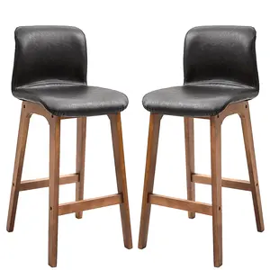 Buy HOMCOM 2 Pcs 93cm Faux Leather Bar Stools Wooden Frame w/ Footrest Padding High Back Modern Comfortable Seats Relaxed Bar Business Counter Top Brown
