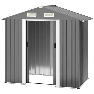 Buy Outsunny 6ft x 3.7ft Garden Metal Storage Shed w/ Double Sliding Door and Air Vents, Tool Storage for Backyard Patio Lawn, Grey