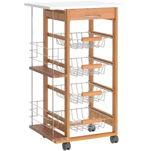 Buy Rolling Kitchen Cart, Utility Storage Cart with 4 Basket Drawers & Side Racks, Wheels for Dining Room, Brown