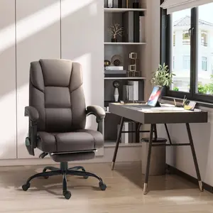 Buy Vinsetto 6-Point PU Leather Massage Racing Chair Electric Padded Recliner Height Angle Adjustable 5 Wheels w/ Remote Footrest Office Comfort Brown
