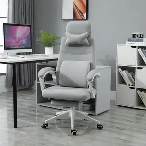Buy Vinsetto Home Office Chair w/ Manual Footrest Recliner Padded Modern Adjustable Swivel Seat w/ 2 Pillows Armrest Ergonomic Grey