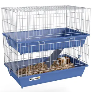 Buy Double Tier Small Animal Cage Rabbit Chinchillas Cage w/ Ramp Food Dish Water Bottle Deep Trays Pet Home 72 x 44 x 67 cm