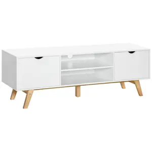 Buy TV Stand Cabinet for TVs up to 65", Media Unit w/Wood Legs Storage Shelves Entertainment Center Modern Living Room Home Furniture White