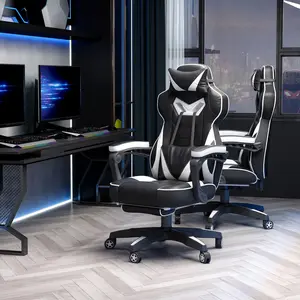 Buy Vinsetto Ergonomic Racing Gaming Chair Office Desk Chair Adjustable Height Recliner with Wheels, Headrest,Lumbar Support Retractable Footrest, White