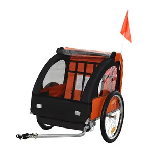 Buy 2 Seat Bike Trailer Bicycle wagon for Kids Child Steel Frame Safety Harness Seat Carrier Orange Black 130 x 76 x 88 cm