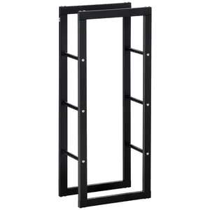 Buy Metal Firewood Log Holder Tall Firewood Rack Indoor Outdoor Fireplace Wood Storage Shelf with Side Rails, Rust-Resistant, Black, 40W x 25D x 100H cm