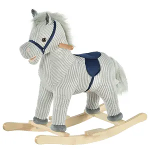 Buy Kids Plush Rocking Horse w/ Sound Children Rocker Ride On Toy Gift 3-6 Years Grey