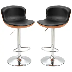 Buy HOMCOM Set Of 2 PU Leather Rounded Tub Bar Stools Adjustable Height Swivel w/ Steel Base Footrest Stylish Modern Unique Home Cafe Seating Swivel Black