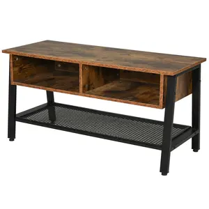 Buy TV Stand Cabinet, Industrial TV Unit for TVs up to 45", 100cm TV Cabinet with 2 Open Compartments and Mesh Bottom Shelf for Living Room, Rustic Brown