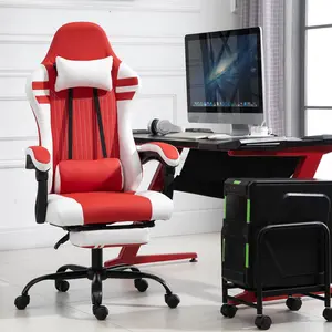 Buy Vinsetto PU Leather Gaming Chair w/ Headrest, Footrest, Wheels, Adjustable Height, Racing Gamer Recliner, Red White