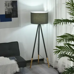 Buy 153cm Steel Tripod Floor Lamp w/ Fabric Lampshade Foot Switch, Land Lamp Office Bedroom Modern Grey