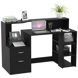 Buy Computer Desk with Drawers and Storage Shelves, Reception Desk, Study Workstation for Home Office, 137 x 55 x 92cm, Black