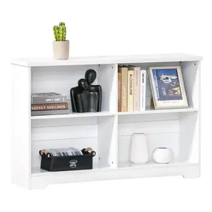 Buy Wooden Cube Bookcase, 2 Tier Open Storage Shelving Unit with 4 Compartments, Freestanding Display Bookshelf for Home Office Living Room Furniture, 118 x 29 x 76cm, White