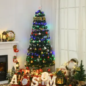 Buy HOMCOM 6ft Pre-Lit Fiber Optic Christmas Tree W/ Star Tree Topper, Solid Metal Base, 220 Branch Tips, 6 Color LED Lights Decoration
