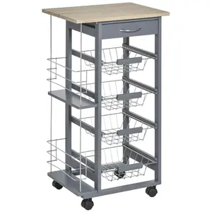 Buy Rolling Kitchen Cart, Utility Storage Cart with 4 Basket Drawers & Side Racks, Wheels for Dining Room, Grey