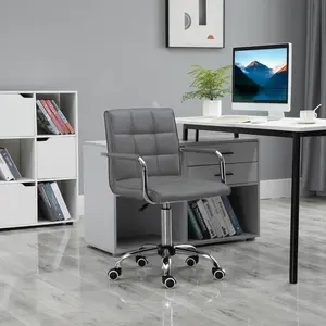 Buy Vinsetto Mid Back PU Leather Office Desk Chair Swivel Computer Salon Stool with Arm, Wheels, Height Adjustable, Grey