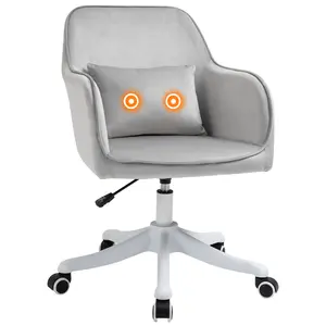 Buy Vinsetto Velvet-Feel Tub Office Chair w/ Massage Pillow Wheels Adjustable Height Ergonomic Padding Luxe Home Style Seat Grey