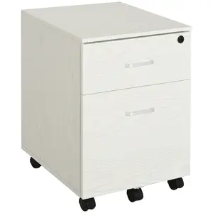 Buy 2-Drawer Locking Office Filing Cabinet w/ 5 Wheels Rolling Storage Hanging Legal Letter Files Cupboard Home Organisation White Wood Grain