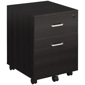 Buy 2-Drawer Locking Office Filing Cabinet w/ 5 Wheels Rolling Storage Hanging Legal Letter Files Cupboard Home Organisation Black Wood Grain