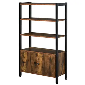 Buy Industrial Bookshelf, Storage Cabinet with 3-Tier with Doors, for Home Office, Living Room Rustic Brown